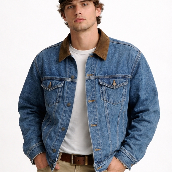 St. John's Bay Jackets & Blazers - Vintage‎ St Johns Bay Denim Jacket Trucker Jean Coat Retro 90s Leather L